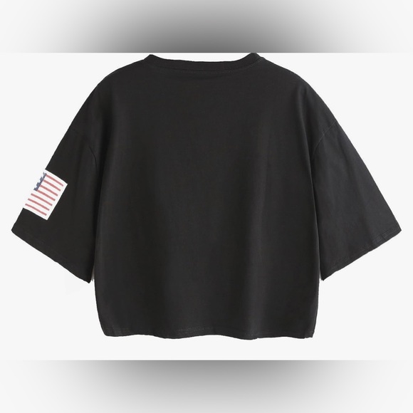 SweatyRocks Women's XS Black USA Short Sleeve Cropped T-Shirt - Picture 3 of 7